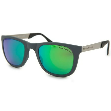 Technomarine Black Reef TMEW001 Wayfarer Mirrored Lens Sunglasses - Made in Italy-Green / Grey