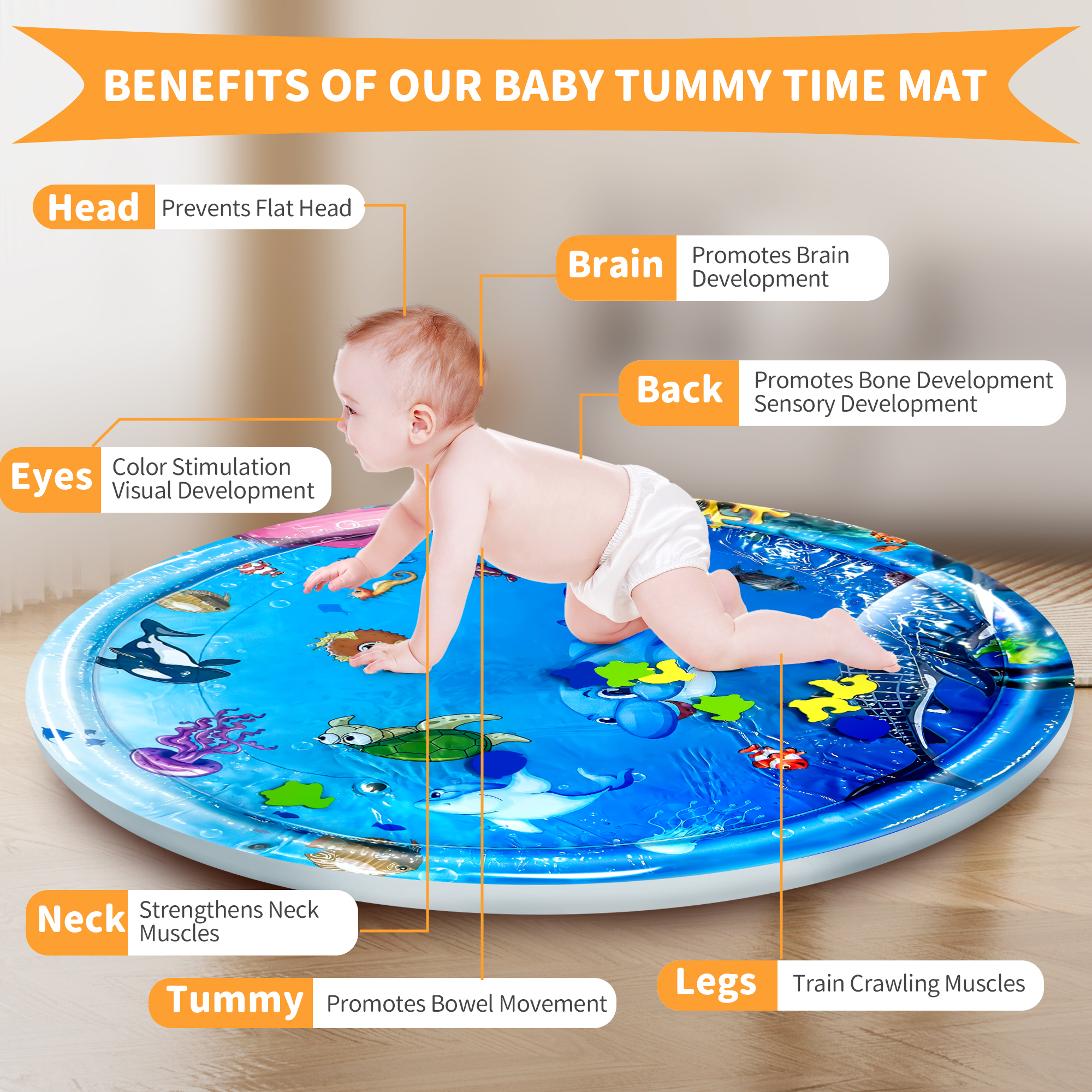 BUSATIA 40" Inflatable Tummy Time Water Play Mat photo 6