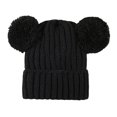 thumbnail image 3 of Chunky Knit Baby Beanie with Double Pom Poms, Solid Color Warm Winter Hat for Infants 6-36 Months, Cozy and Cute for Boys and Girls in Cold Weather-Black, 3 of 7