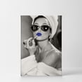 thumbnail image 2 of Audrey Hepburn Wall Art Blue Lips Canvas Print Makeup Iconic Pop Art Pretty Beauty Black and White Wall Art Living Room Bedroom Wall Decor Artwork Ready to Hang Made in USA - 36x24, 2 of 4
