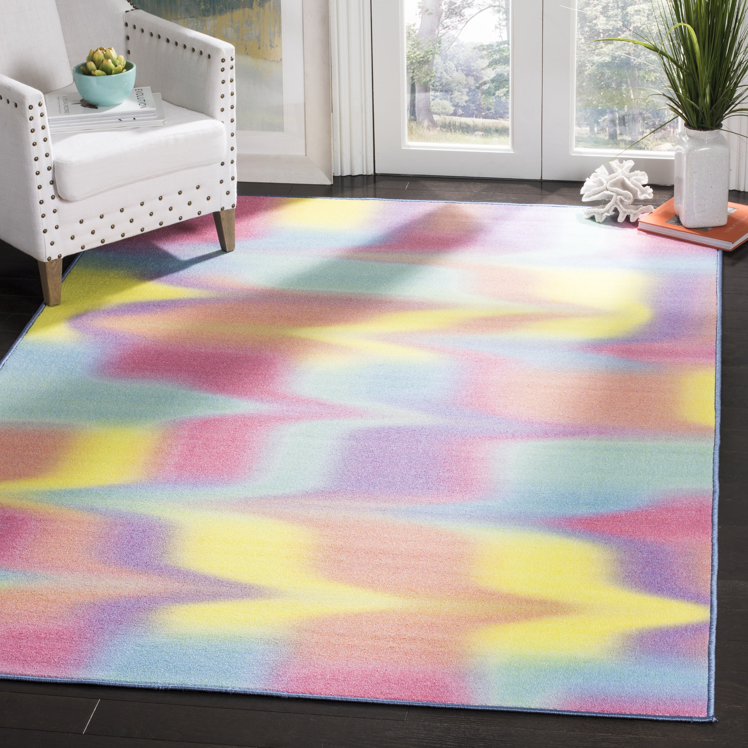 SAFAVIEH Paint Brush Evette Colorful Area Rug, Fuchsia/Yellow, 3' x 5'