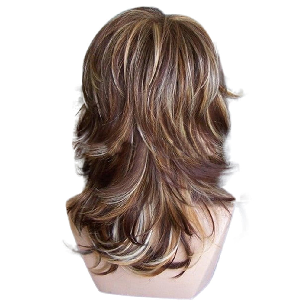 Human Hair Wig Synthetic Layered Medium Highlighted Slightly Side Curled Wig Wig Headband Wigs