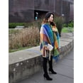 thumbnail image 3 of Soft Fleece Ruana Blanket Wrap Cozy Shawl Color Block Rainbow, 3 of 4