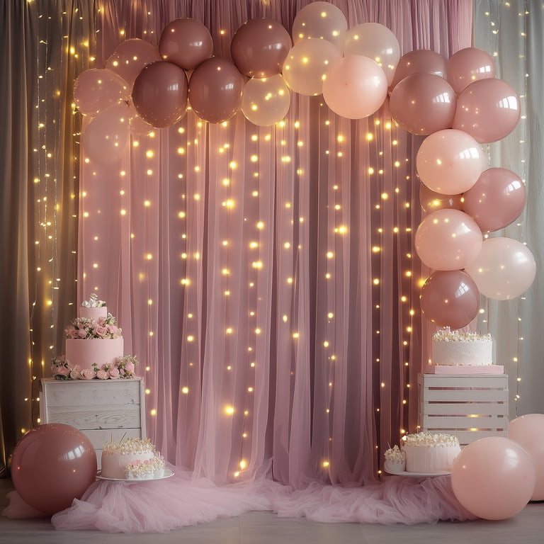 Ganeen 8 Pcs Dusty Rose Chiffon Curtains - 1.5 X 10 Ft Each, For Weddings, Parties, Backdrops & Home Decor