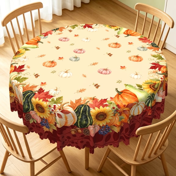 Tchckioa Autumn Tablecloth for Kitchen Dinner Decor,60 Inch Round Oil-resistant Table Cloth Cover