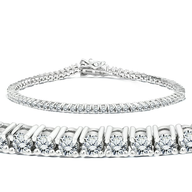 Pulsera de tenis JeenMata Eternity de moissanita de corte redondo de 3 quilates con baño de oro blanco