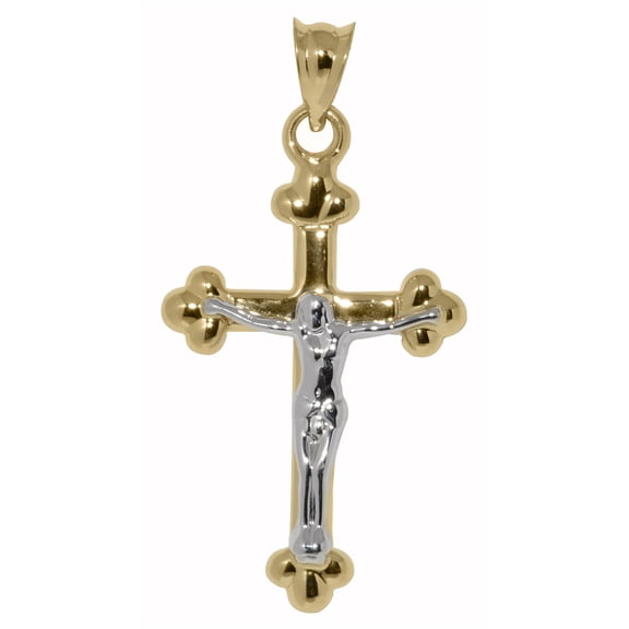 14k Two-tone Gold Polished Crucifix Pendant