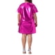 thumbnail image 4 of Vestido formal de mujer plus size Agnes Orinda, con cuello redondo metálico, mangas cortas, ideal para fiestas y clubes, vestido mini tipo camiseta 3X en color rosa intenso., 4 of 7