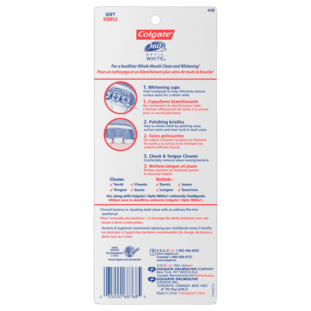 (Pack of 4) Colgate 360 Optic White Whitening Toothbrush, Soft