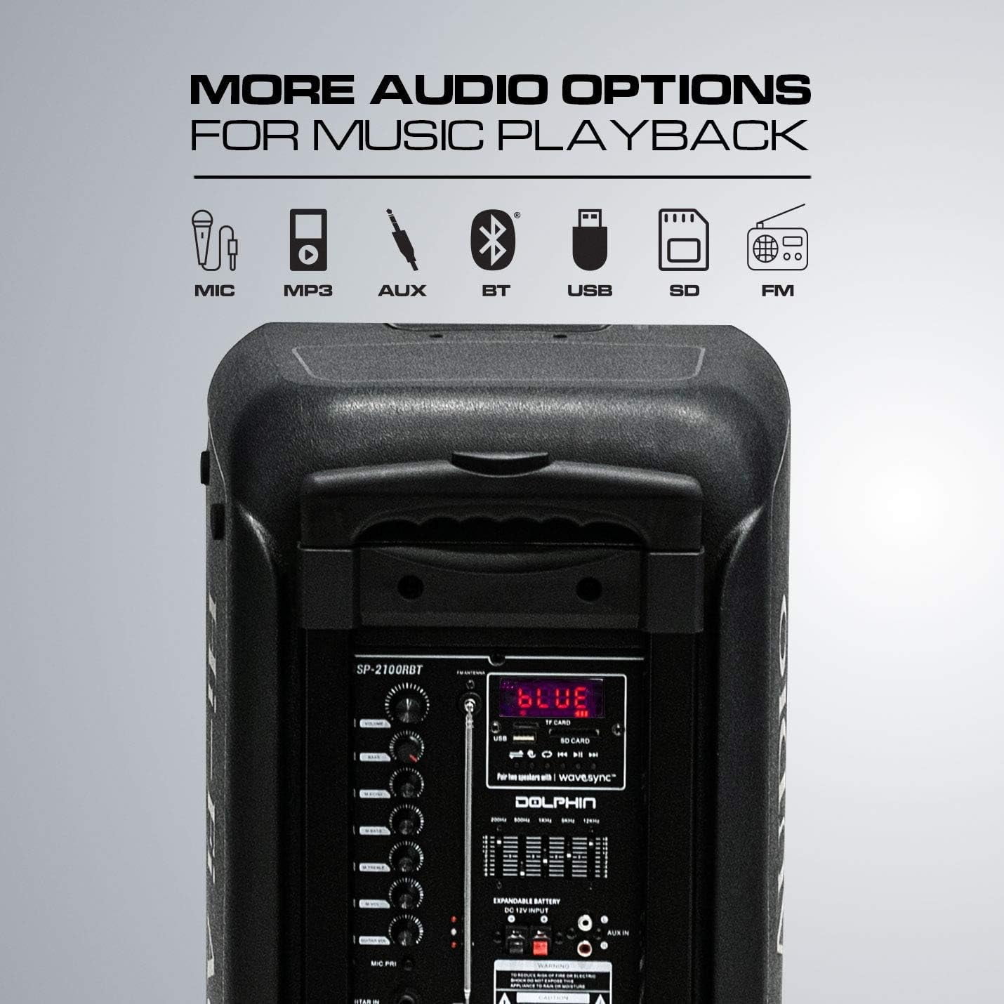 Dolphin SP-2100RBT Portable Bluetooth Speaker – Party Speaker with Sound-Activated, TWS, Powerful X-Bass, Dual 10" Woofers, Long-Lasting Battery