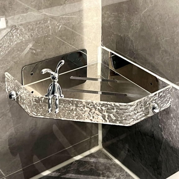 YAHHU Premium Acrylic & Stainless Steel Corner Shower Caddy – No‑Nail Wall Mount, Space‑Saving Triangular Design, Multi‑Purpose Bathroom Organizer