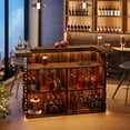 thumbnail image 3 of 4-Tier Bar Table, 70.9-Inch Large Modern Home Bar Cabinet with Wine Glass Holder and Black Footrest, Brown, 3 of 7