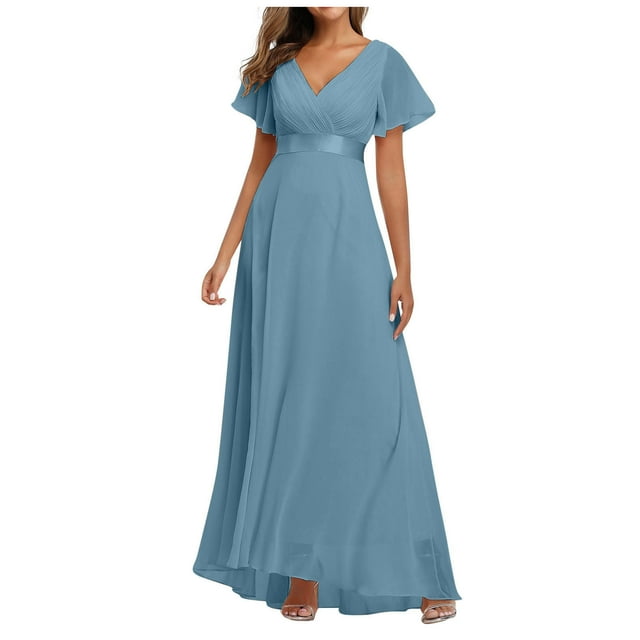 Robes d'Invitée de Mariage pour Femmes Portefeuille à Col en V en Mousseline Maxi Cocktail Soirée Bal Robe Élégante Longue Robe de Demoiselle d'Honneur
