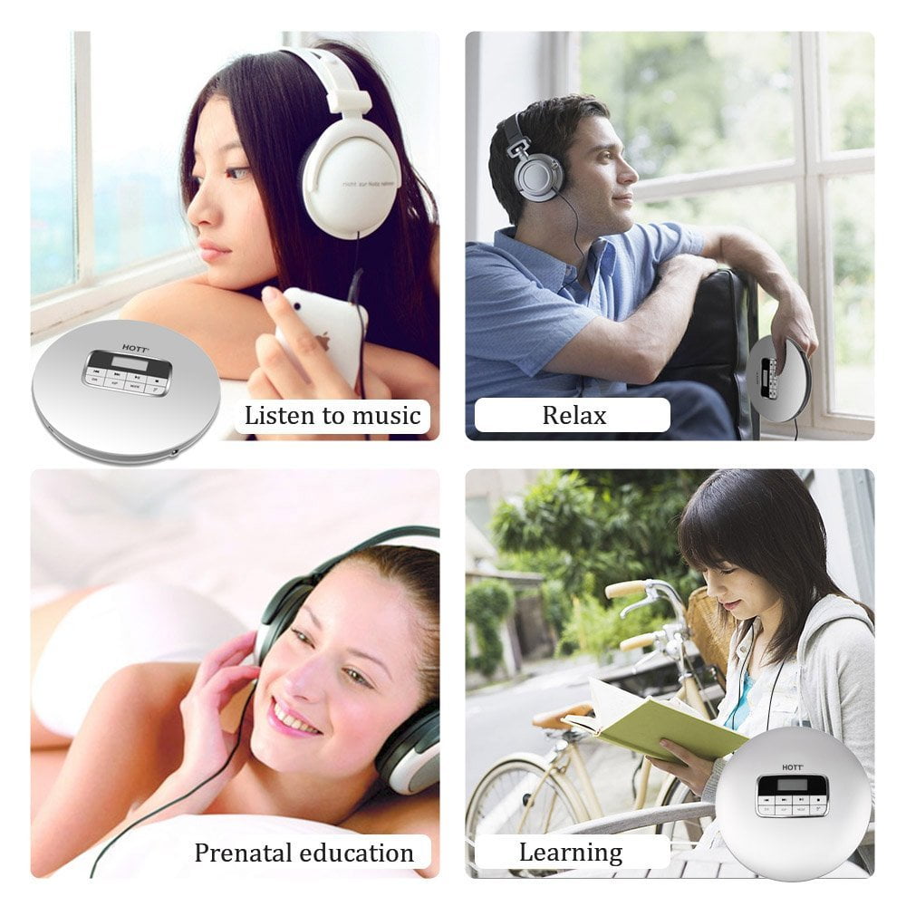 MEGICOT Portable CD Player, Personal Portable MP3/CD Player with Headphone Jack, Anti-Skip/Shockproof Protection, Compact CD Music Disc Player with LCD Display (Silver)