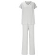 thumbnail image 6 of Pajamas for Women Set Clearance Sale Women's 2 Piece Lounge Sets Ribbed Knit Short Sleeve V Neck Pullover Tops Wide Leg Pants Spring Summer Outfits, 6 of 8