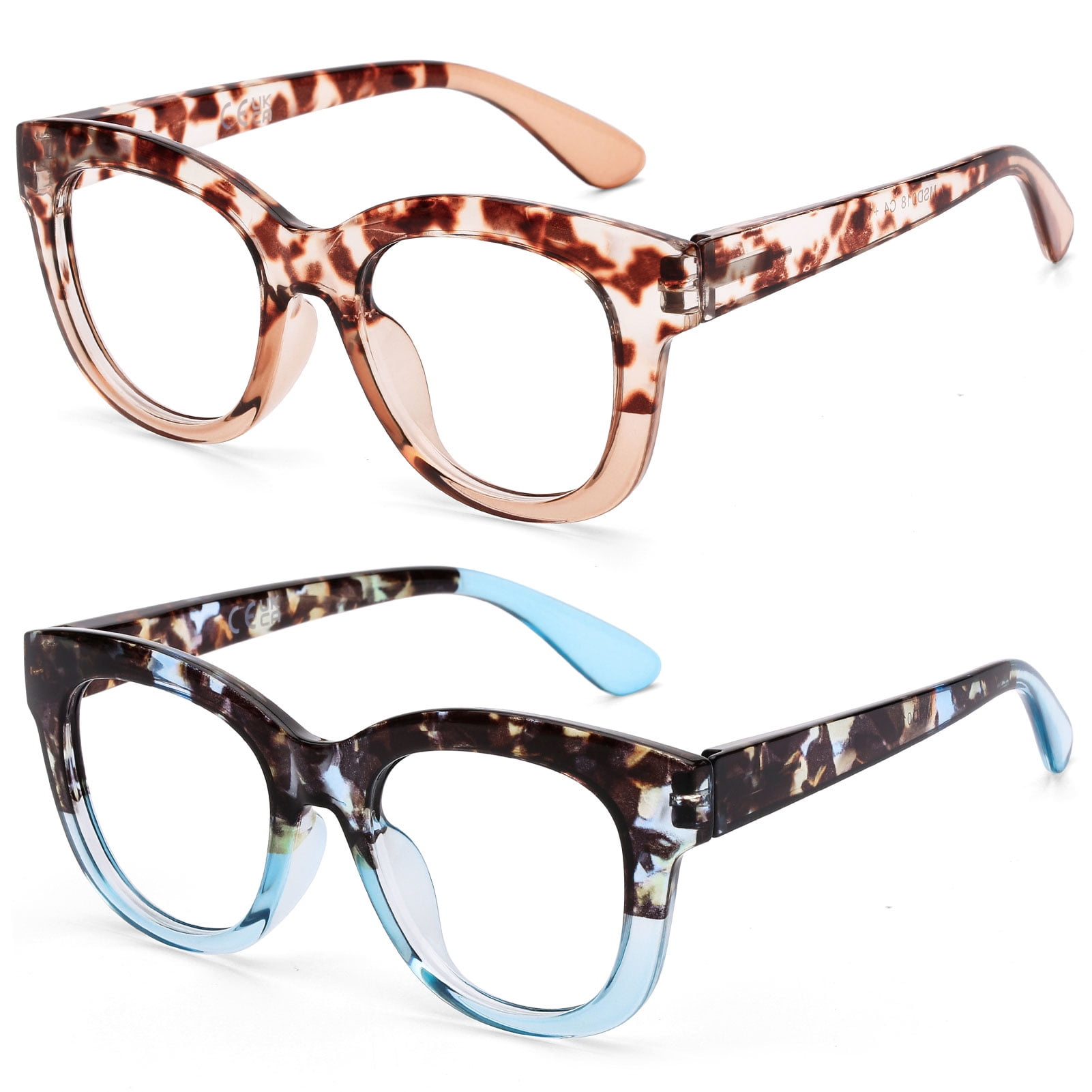 Fashion Reading Glasses for Women, Blue Light Blocking/Anti UV Readers Oversized Designer Round with Spring Hinge