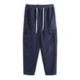 thumbnail image 2 of Pantalones de chándal vintage de pana para hombre: cintura elástica, dobladillo con cordón, poliéster, ropa urbana hip hop, 2 of 4