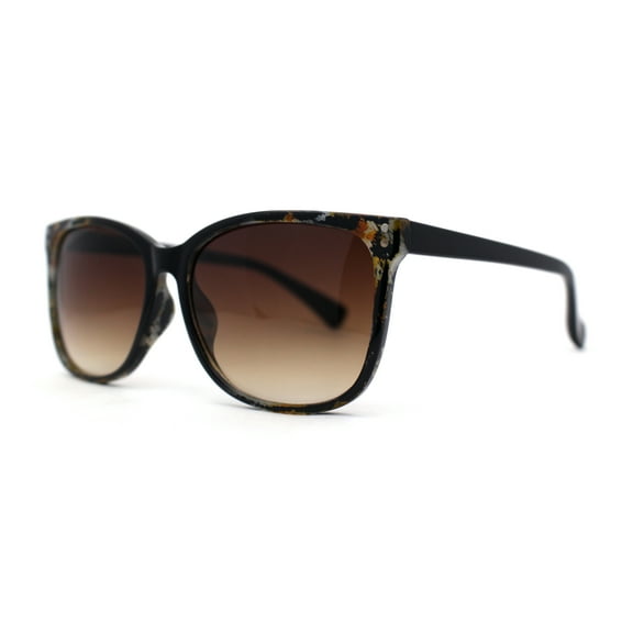 Womens Minimal Simple Horn Rim Marble Pattern Plastic Sunglasses Brown Tortoise