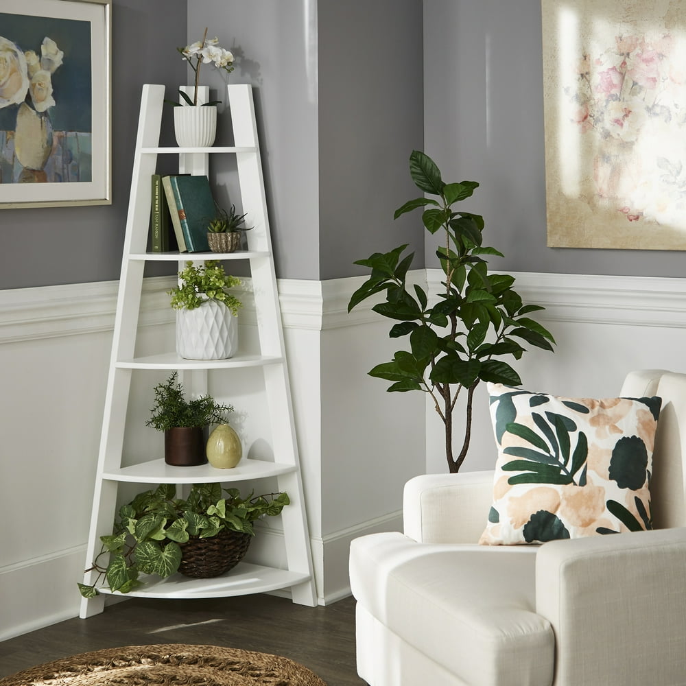 Weston Home Solvig Corner Ladder Bookcase, White