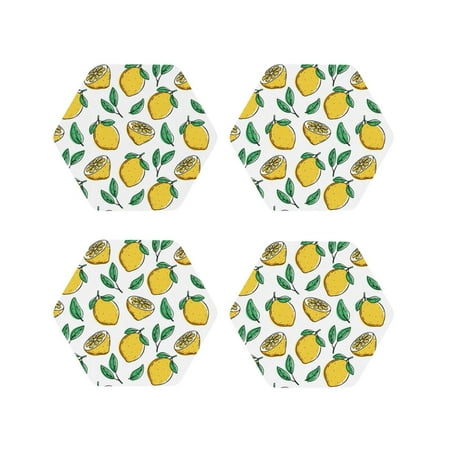 

Drink Coasters Set of 4 Cute Lemon Forest Green Leaves Leather Coasters for Coffee Table Protector Heat Resistant Cute Coasters for Home Decor Housewarming Gifts Bar Kitchen 4 Inch Hexagon