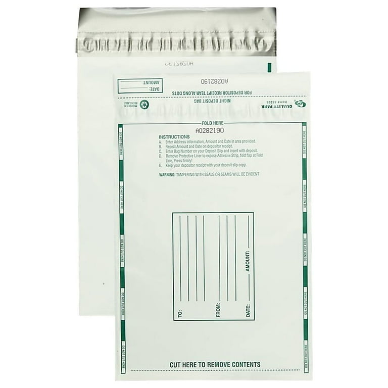 Poly Night Deposit Bags with Tear-Off Receipt, 10 x 13, White, 100/Pack Poly Night Deposit Bags with Tear-Off Receipt, 10 x 13, White, 100/Pack
