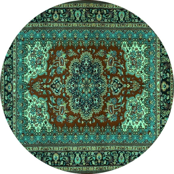 Ahgly Company Indoor Round Medallion Turquoise Blue Traditional Area Rugs, 4' Round