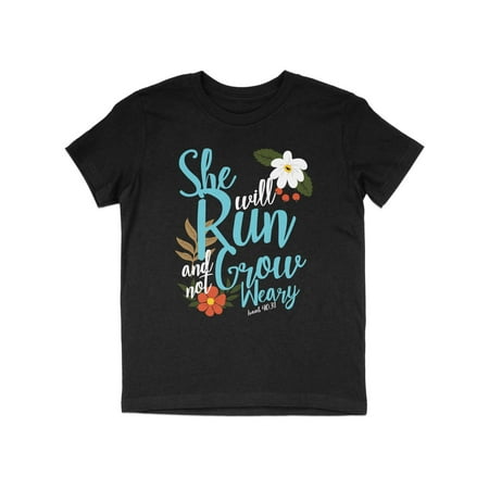 

Inspirational She Will Run And Not Grow Weary T-Shirt Religious Statement Tee Faith-Based Inspirational Shirt
