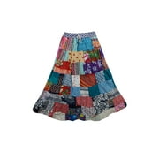 Mogul Indan Maxi Skirt Vintage Ethnic Printed Gujarati Patchwork Dori Skirts