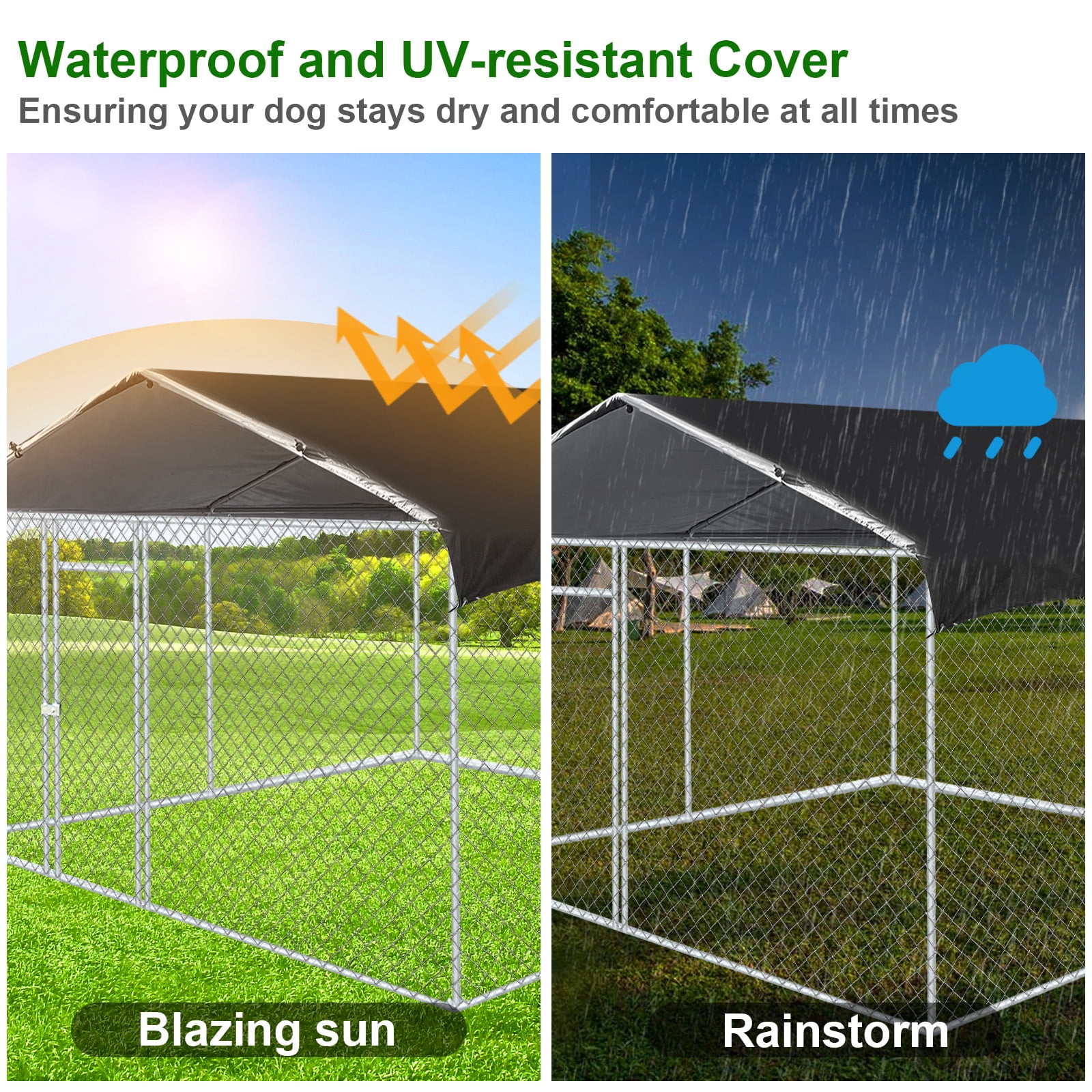 Jarbalai 10 x 10ft Large Outdoor Covered Dog Kennel with Roof Heavy Duty Outside Dog Run Enclosure