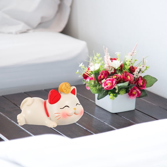 FOMIYES White Resin Cat Figurine Set, Lucky Maneki Neko Home Decor and Collectible Souvenir