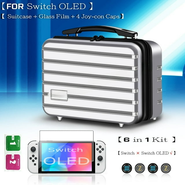 Compatible avec Nintendo Switch Étui de Voyage OLED Kit d'Accessoires 6-en-1 avec Protecteur d'Écran et Sac de Rangement Portable