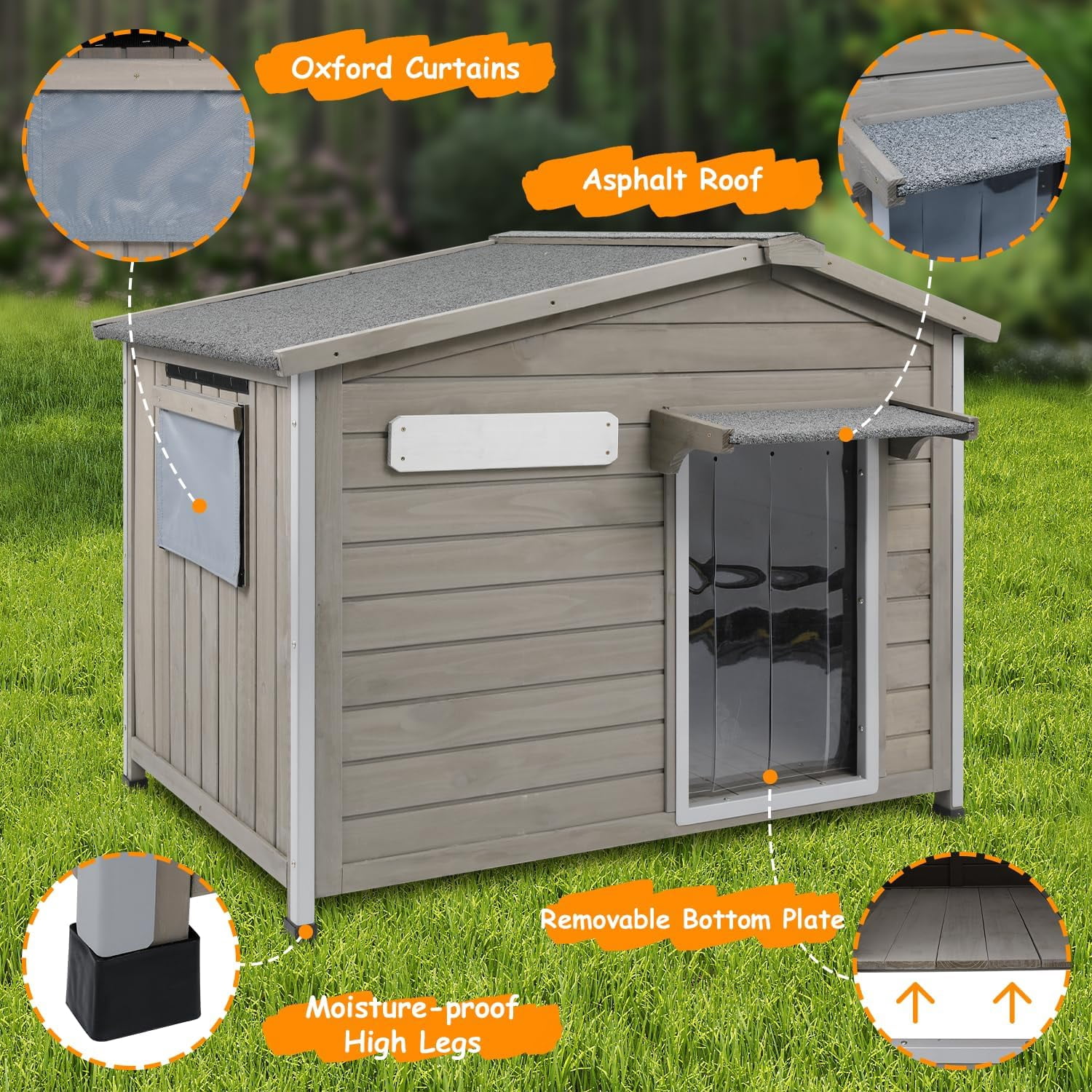 Petsblublu Dog House Indoor Outdoor with Chew-Proof Frame, Weatherproof Dog Kennel for Medium to Large Dogs