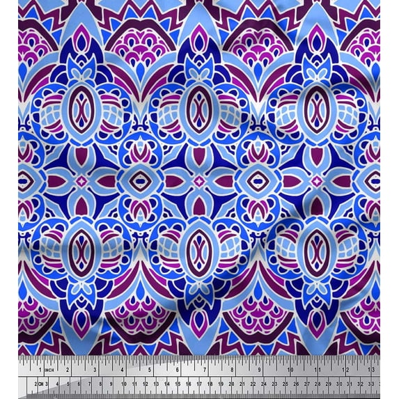 Soimoi Viscose Chiffon Fabric Moroccan Damask Decorative Printed Fabric 1 Yard 42 Inch Wide