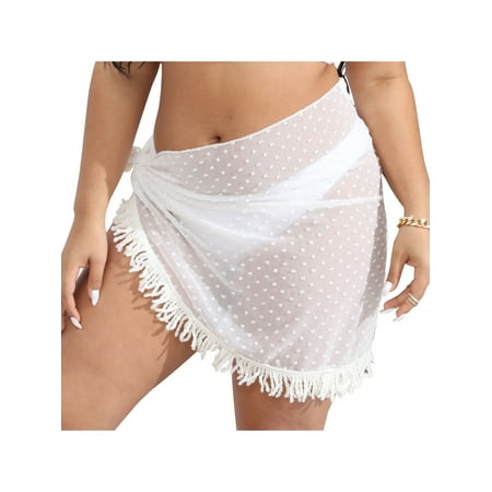 SAYFUT Swimsuit Coverups for Women Sarong Beach Bikini Wrap Sheer Short Skirt Chiffon Scarf for Swimwear  Black/White