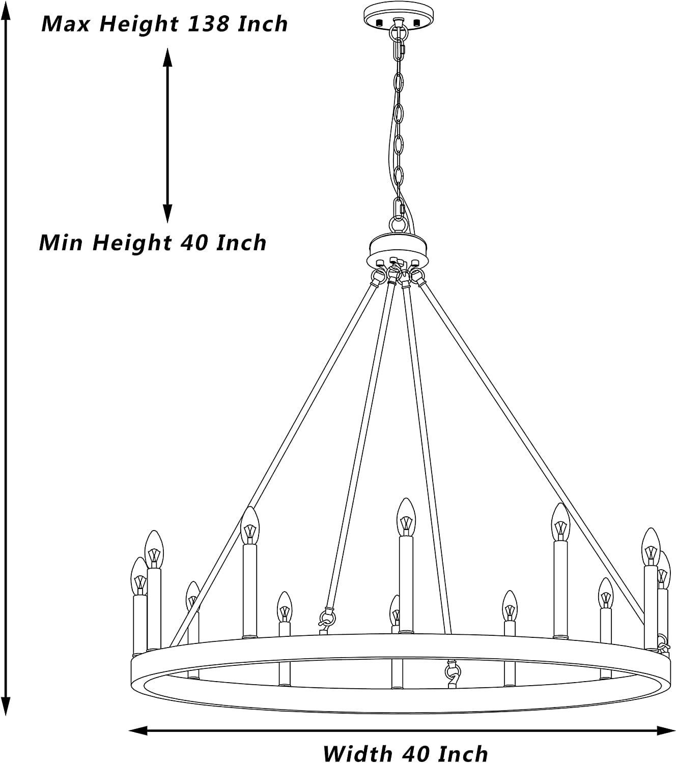 Vanity Art 12 Lights Wagon Wheel Chandelier Lighting Farmhouse Candle Ceiling Light Fixtures for Living Room Kitchen Dining Room 10552DW-BK