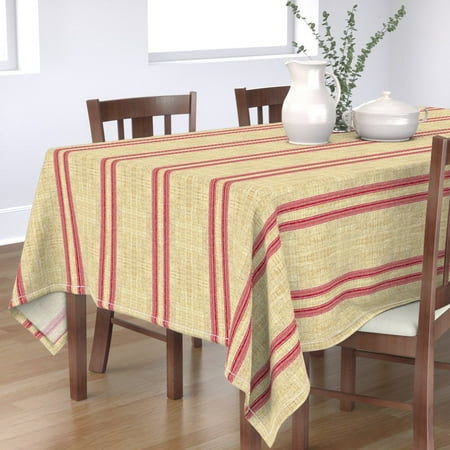 

Cotton Sateen Tablecloth 90 Square - Vintage Grain Stripe Texture Red Beige French Print Custom Table Linens by Spoonflower