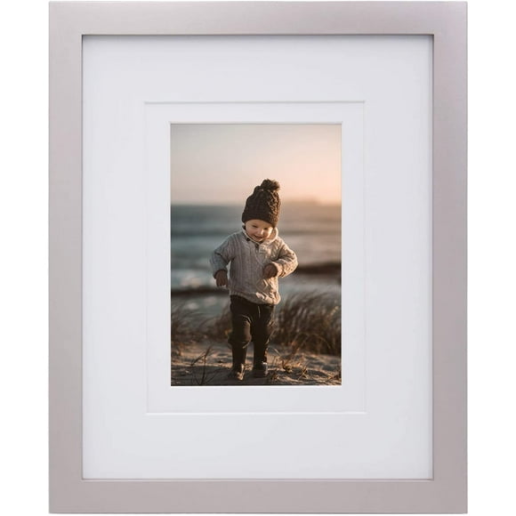 AmPm 5x7 Picture Frame Natural Wood Frame with HD Plexiglass for Pictures 4x6 with Mat or 5x7 Without Mat, Tabletop and Wall Mounting Display
