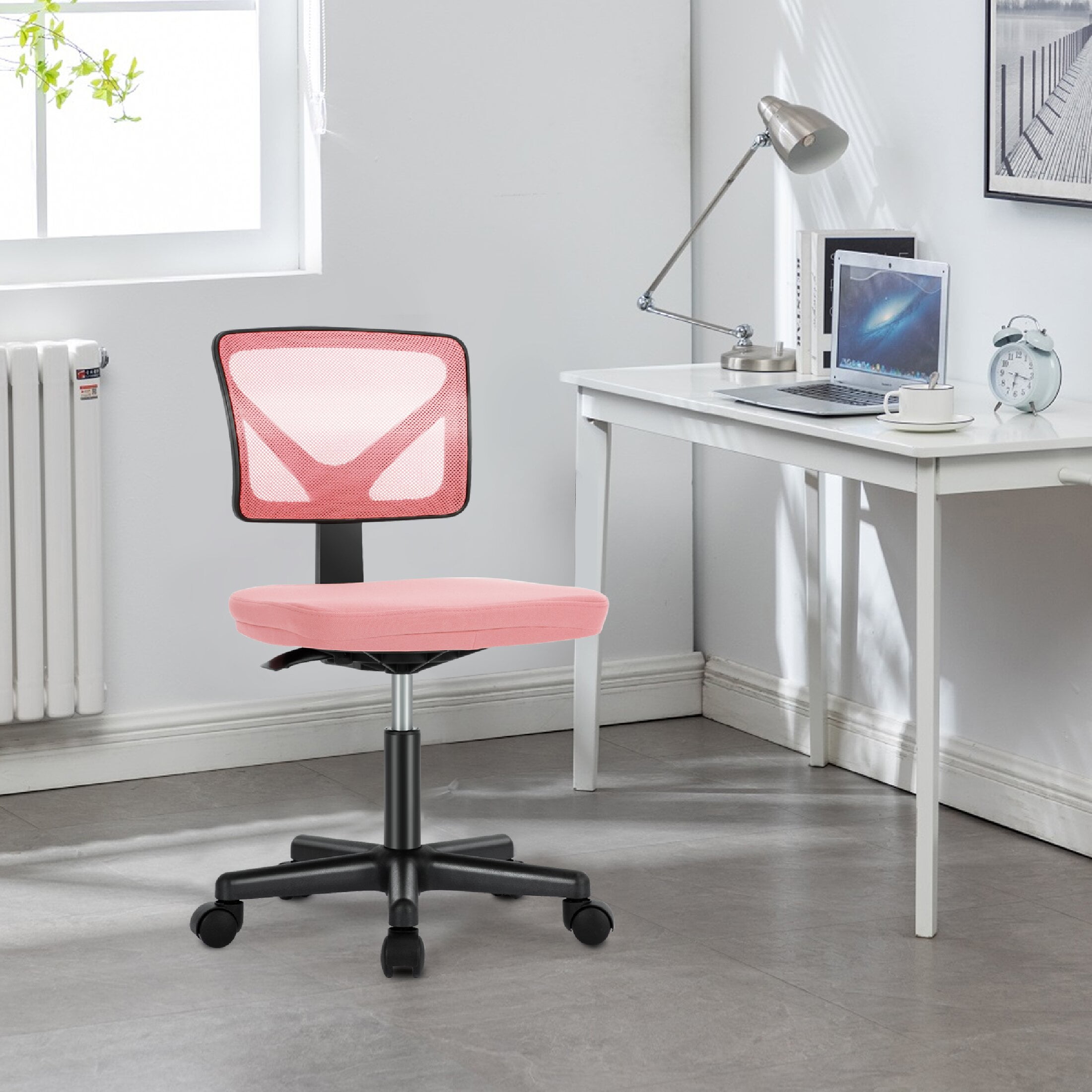 CONCETTA Armless Office Computer Desk Chair, Ergonomic Low-Back Mesh Rolling Work Swivel Chairs with Wheels, Pink