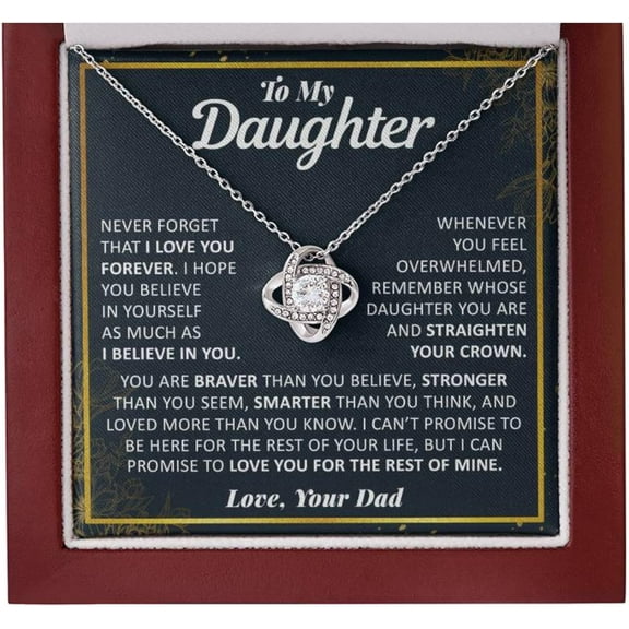 To My Daughter Necklace From Dad Plating White Gold Cubic Zirconia Love Knot Pendant Birthday Gift with Luxury Box