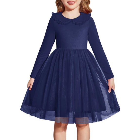 Arshiner Toddler Tutu Dress Girls Long Sleeve Fall Winter Peter Pan Collar Party Tulle Dresses