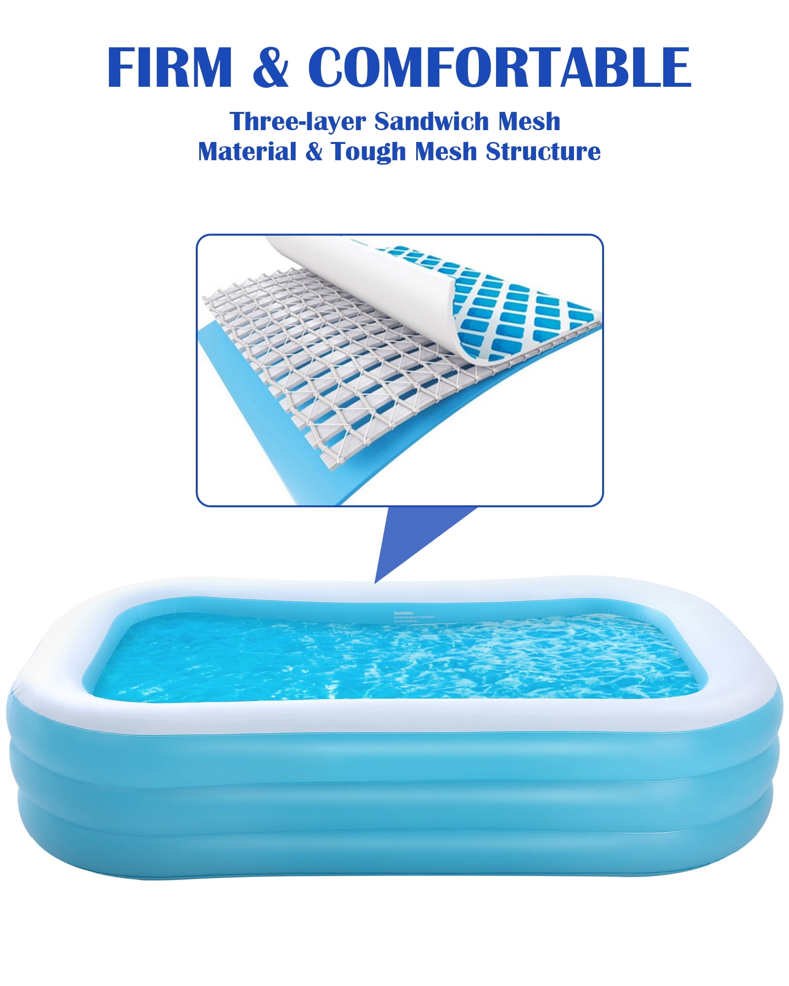 Naipo 95In Inflatable Swimming Pool Family Inflatable Pool Full-Sized Blow Up Pool Square Easy Set 95''*56''*22'' For Summer Play