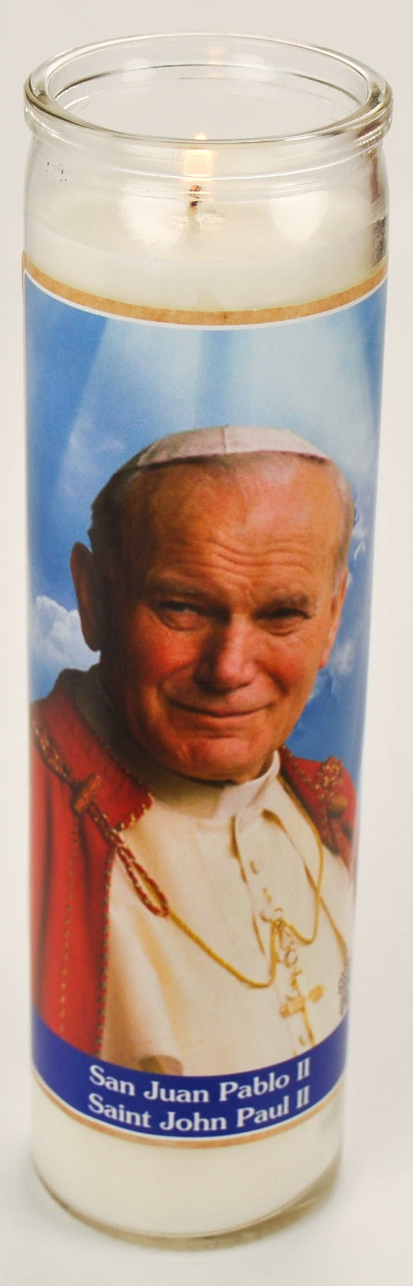 (4 pack) Prayer Candle John Paul II White Wax, 8 Inch
