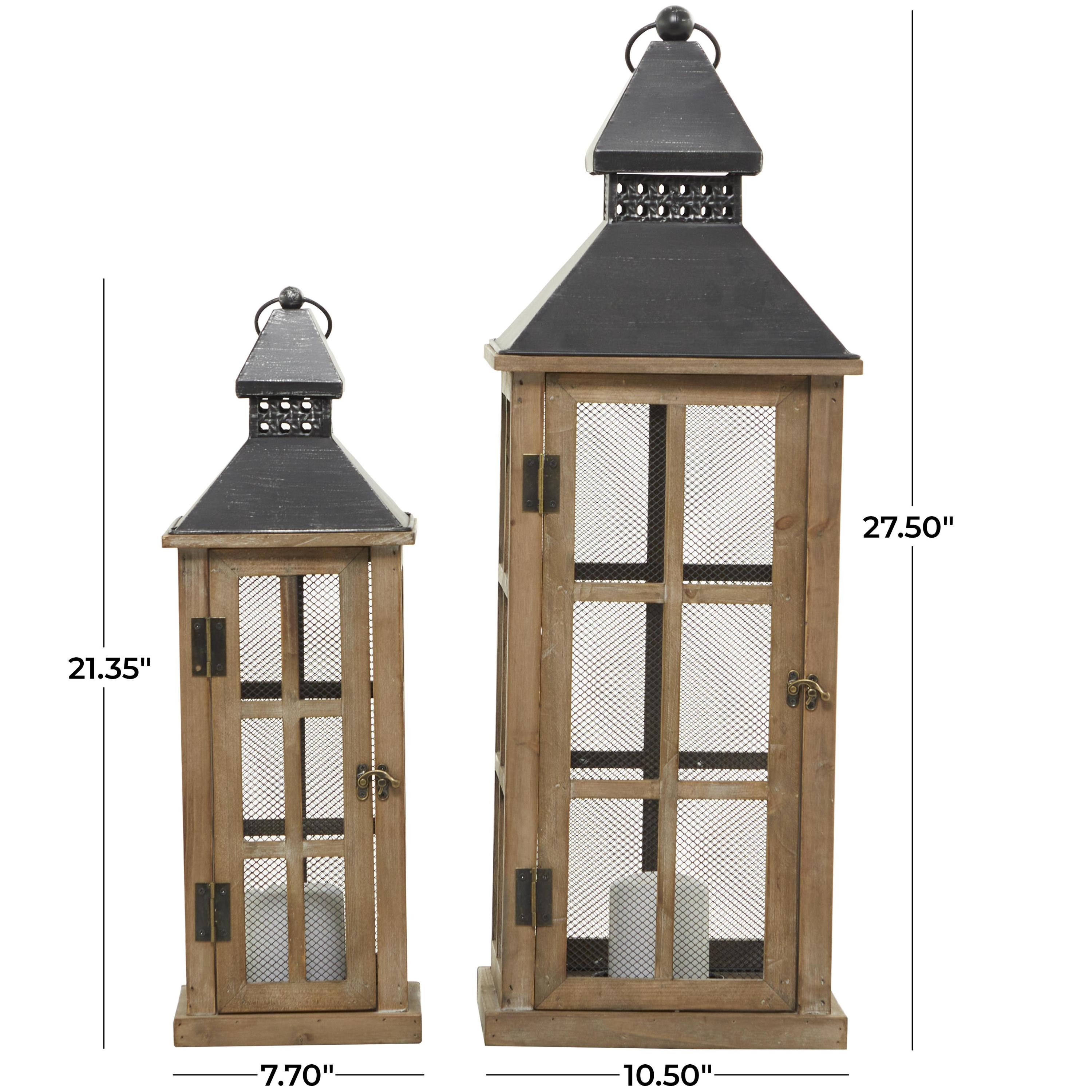 DecMode 2 Holder Brown Wood Lighthouse Style Decorative Candle Lantern, Set of 2