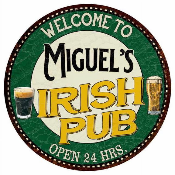 Miguel's Irish Pub 14" Round Metal Sign Kitchen Bar Wall Decor 100140036329