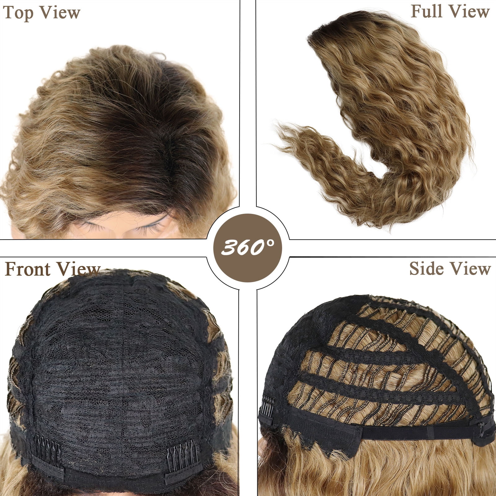 28 inch Long Brown Curly Wigs for Women Gradient Brown Wig with Dark Roots Wigs in Synthetic Hair