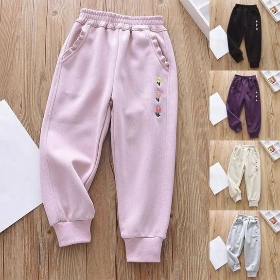 Swuxness Girls Sweatpants, Fall Long Pants for Girls, Girls Print Drawstring Pants with Side Pockets and Cuffed Ankle for Toddler Gray, 3-4 Years