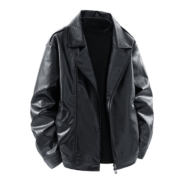 Gpaecead Veste Classique en Similicuir pour Homme, Cuir Mat, Manches Longues, Col Rabattu, avec Poches Zippées, Manteau