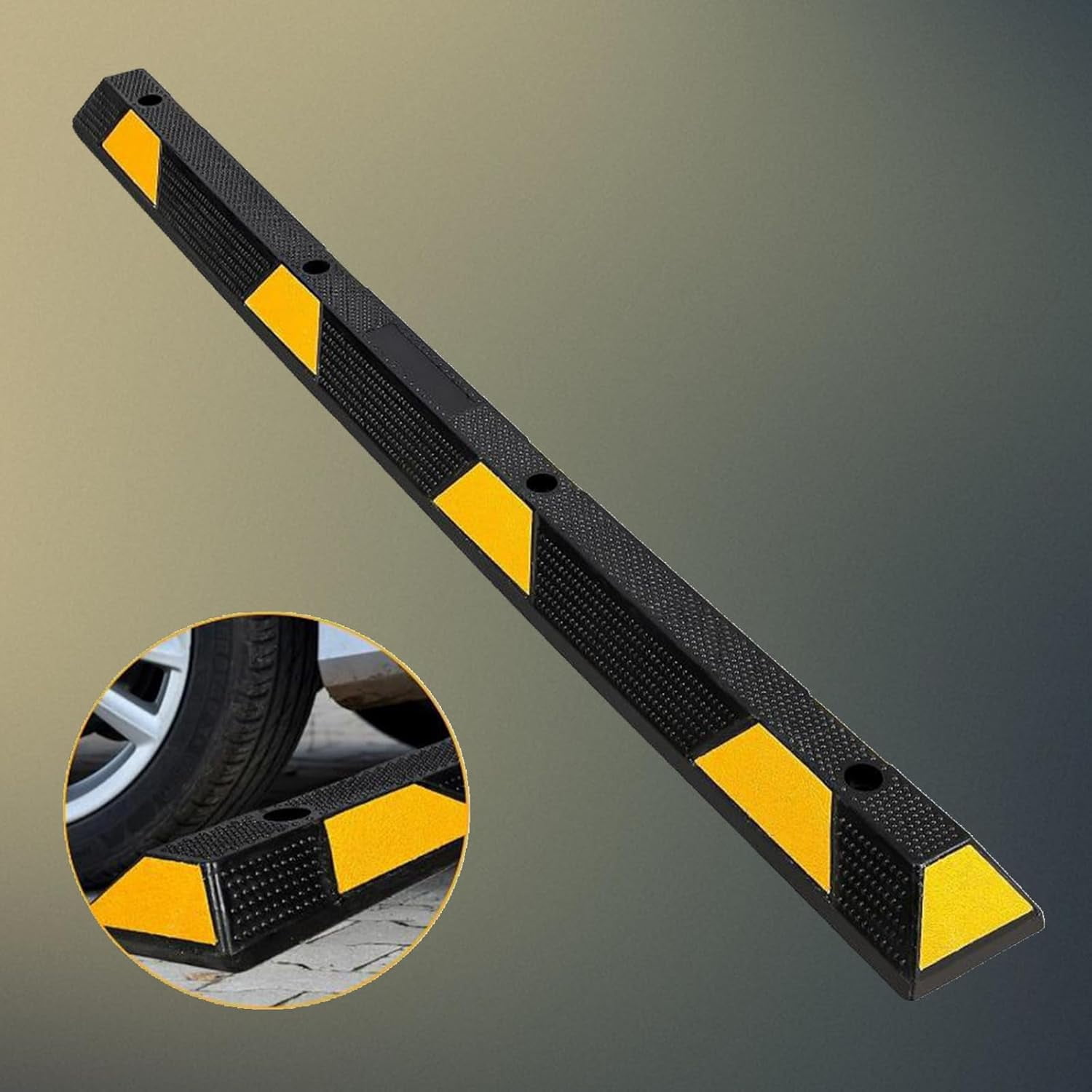 Wisykoke 1 Pack 6ft Curb Parking Garage Floor Stopper, 72 Inch Heavy Duty Rubber Parking Curb with Yellow Reflective Stripes, Rubber Parking Lot Stopper for Vehicles Truck Driveway