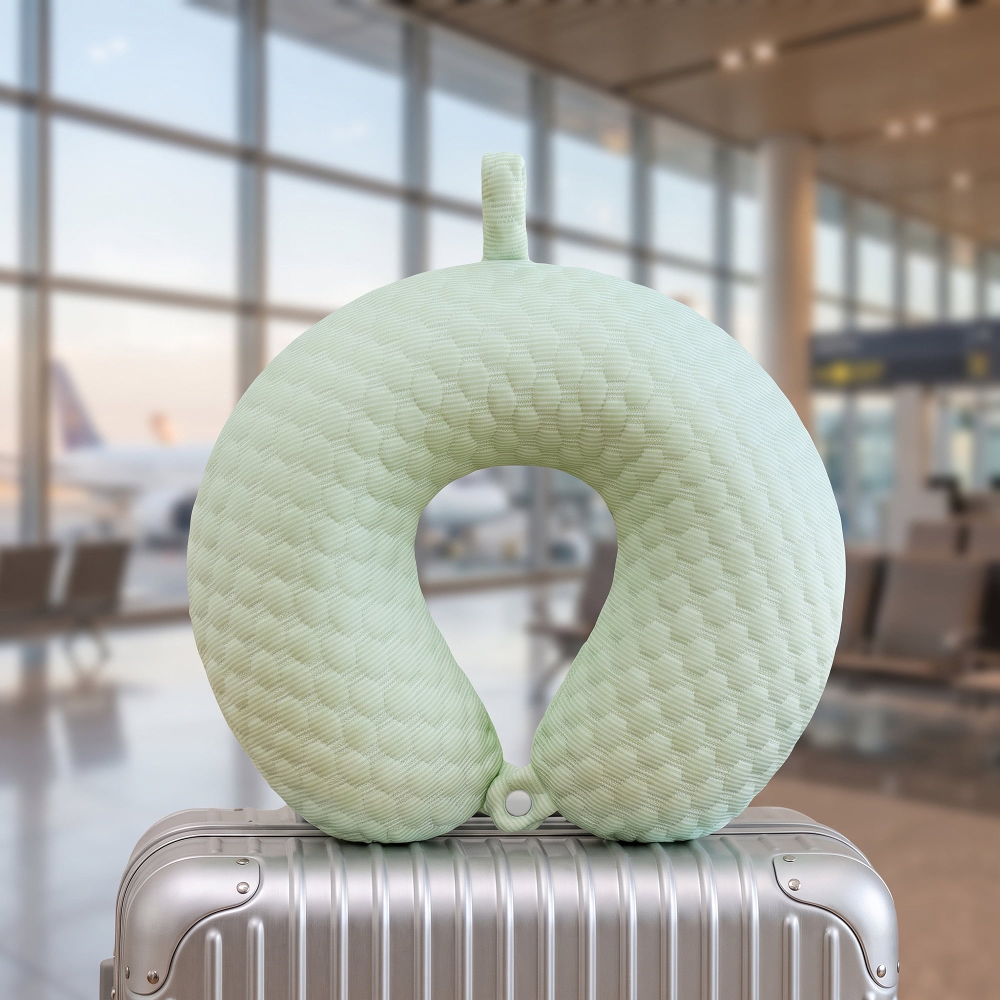 Unique Bargains Memory Foam U Shape Travel Neck Pillow for Office Naps Green 12"x12"x4"