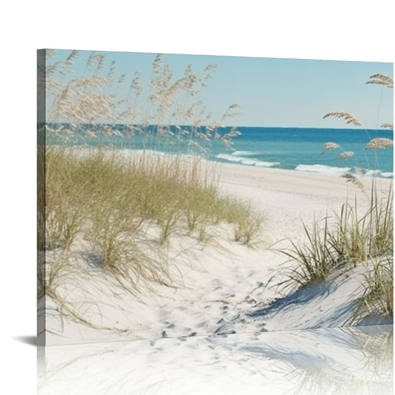 Creowell Beach Window Wall Art Canvas: Relaxing Bedroom Blue Ocean Coastal Scene Picture Modern Tropical Sea Landscape Painting Print Decor Horizontal Summer Seascape Artwork for Home 20x16in